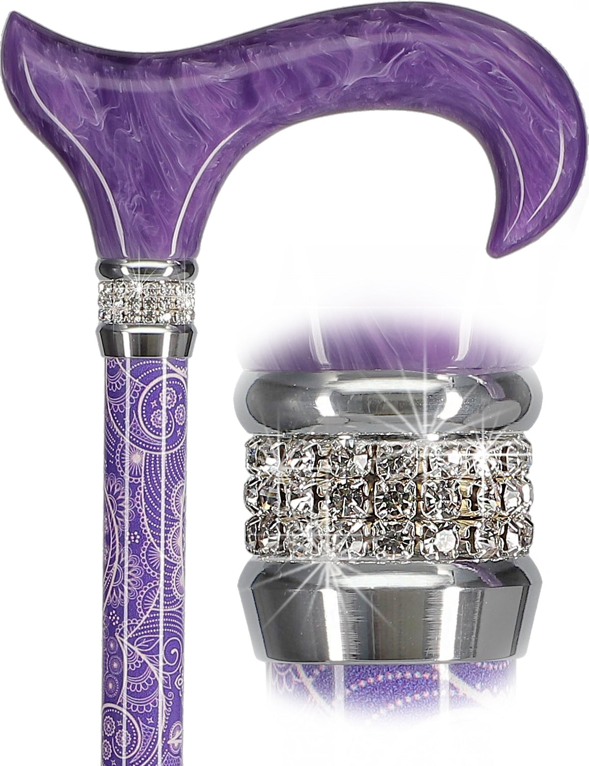 Purple Pearlz with Rhinestone Collar Orthopedic Derby Cane Pearl Swirl Lucite Designer Walking Canes - Tophatter Daily Deals