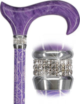 Purple Pearlz with Rhinestone Collar Orthopedic Derby Cane Pearl Swirl Lucite Designer Walking Canes - Tophatter Daily Deals