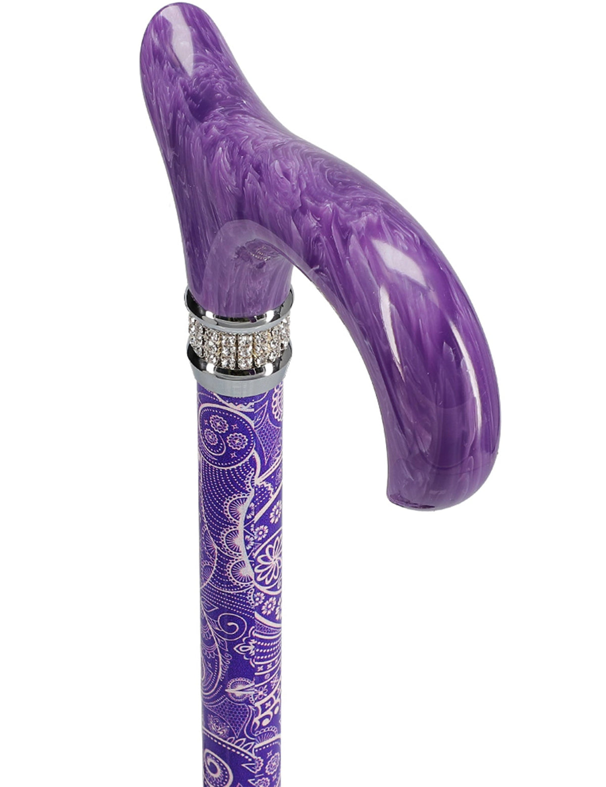 Purple Pearlz with Rhinestone Collar Orthopedic Derby Cane Pearl Swirl Lucite Designer Walking Canes - Tophatter Daily Deals
