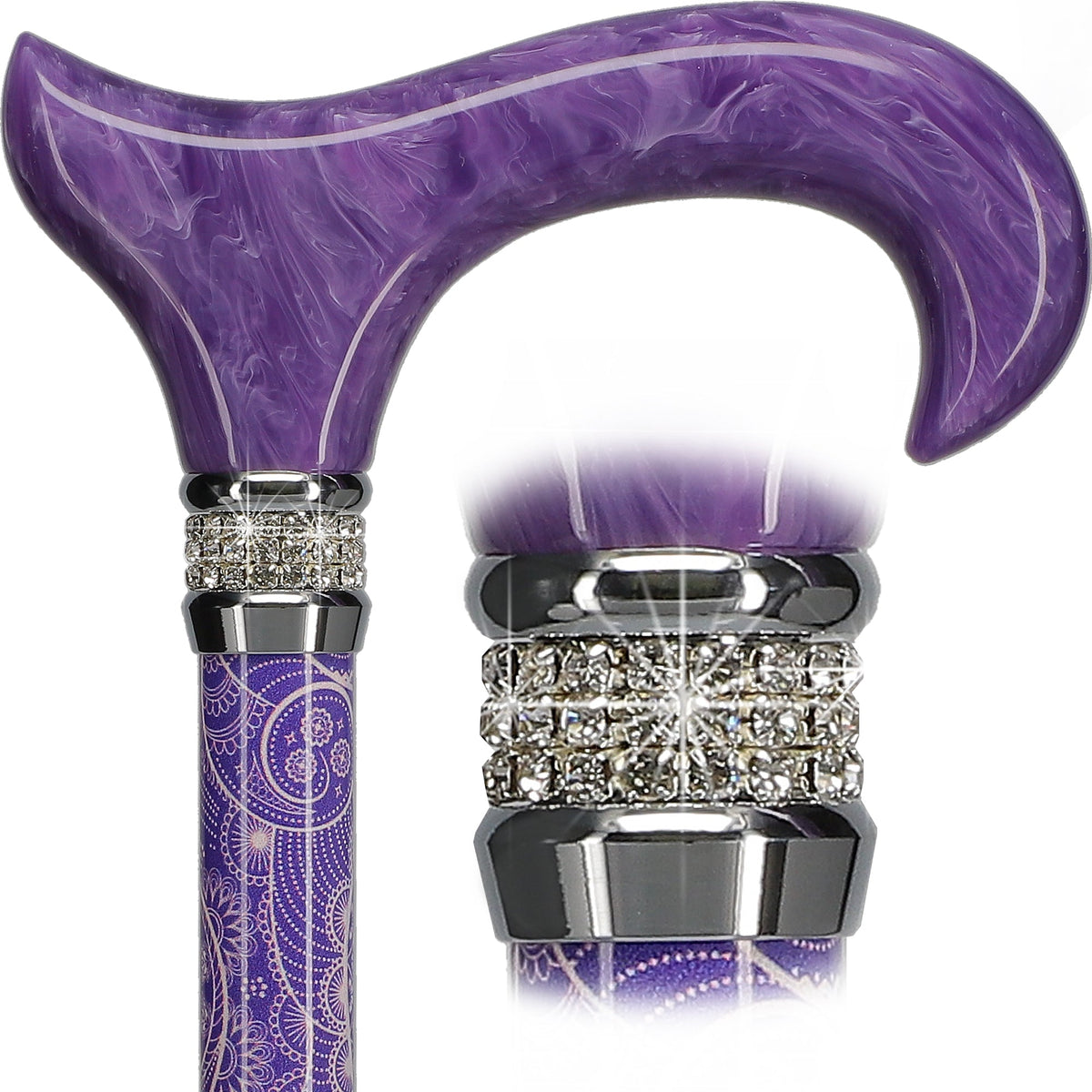 Purple Pearlz with Rhinestone Collar Orthopedic Derby Cane Pearl Swirl Lucite Designer Walking Canes - Tophatter Daily Deals