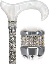 Black & White Swirl Pearlz Rhinestone Orthopedic Derby Cane Pearl Swirl Lucite Designer Walking Canes - Tophatter Daily Deals