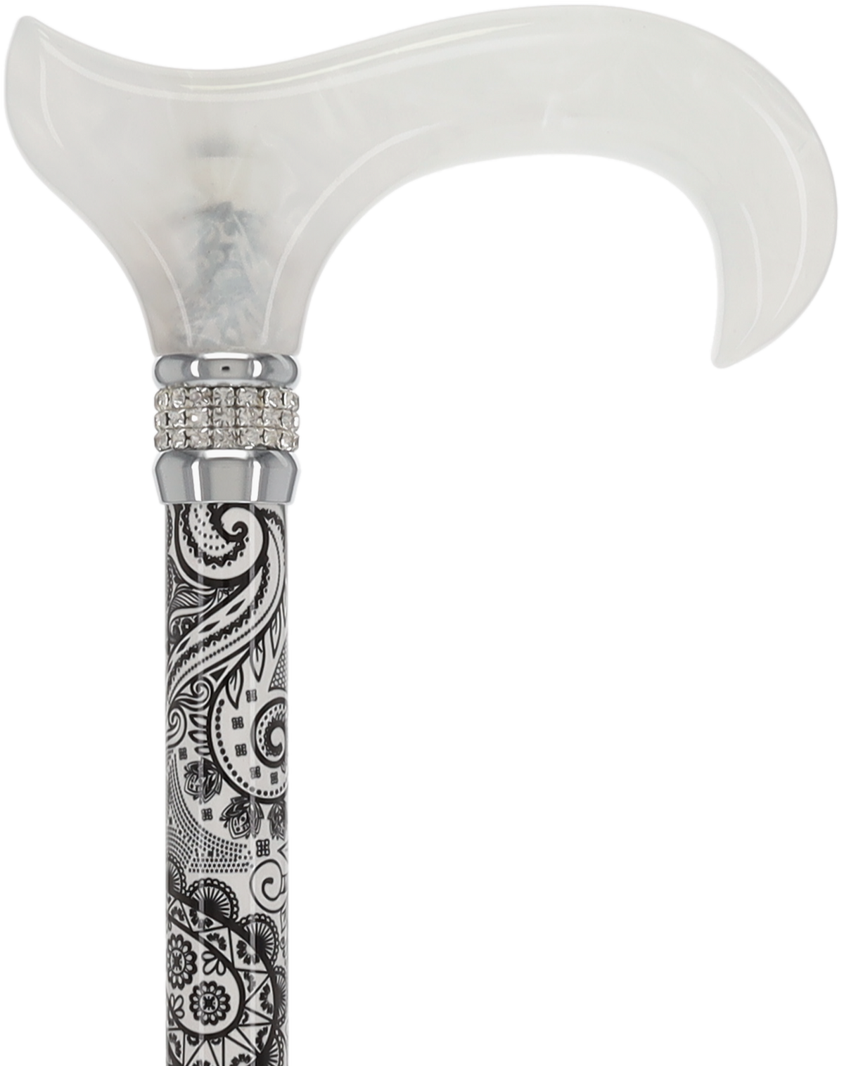 Black & White Swirl Pearlz Rhinestone Orthopedic Derby Cane Pearl Swirl Lucite Designer Walking Canes - Tophatter Daily Deals