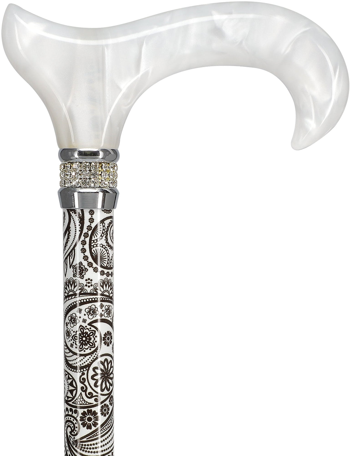 Black & White Swirl Pearlz Rhinestone Orthopedic Derby Cane Pearl Swirl Lucite Designer Walking Canes - Tophatter Daily Deals