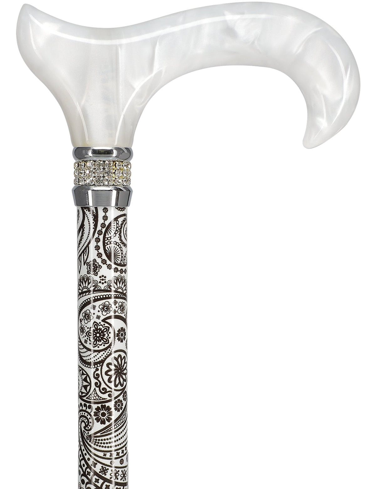Black & White Swirl Pearlz Rhinestone Orthopedic Derby Cane Pearl Swirl Lucite Designer Walking Canes - Tophatter Daily Deals