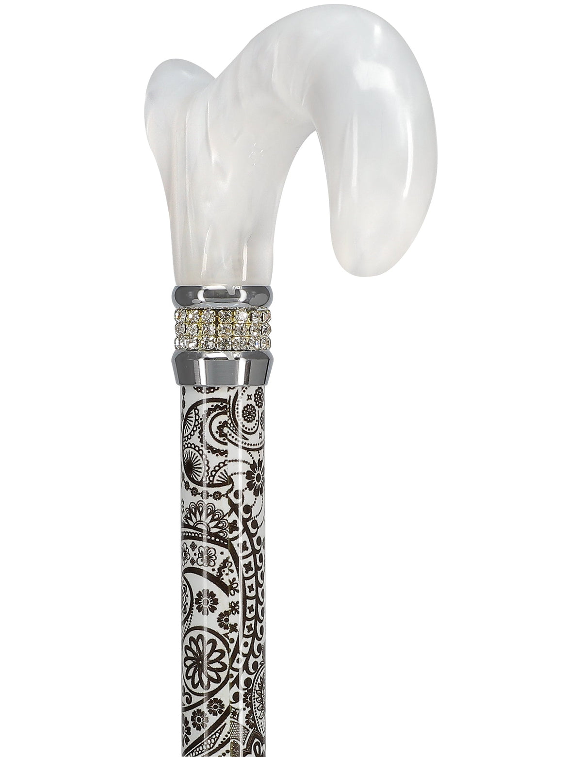 Black & White Swirl Pearlz Rhinestone Orthopedic Derby Cane Pearl Swirl Lucite Designer Walking Canes - Tophatter Daily Deals