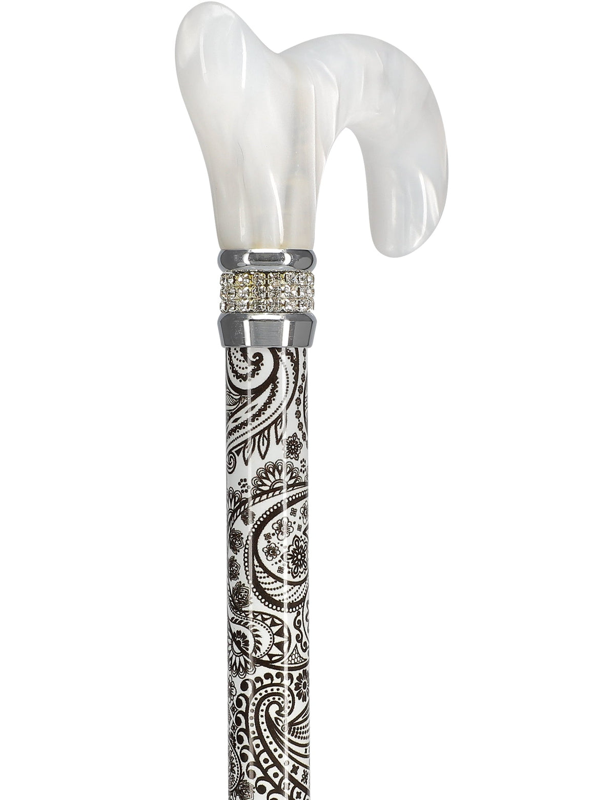 Black & White Swirl Pearlz Rhinestone Orthopedic Derby Cane Pearl Swirl Lucite Designer Walking Canes - Tophatter Daily Deals