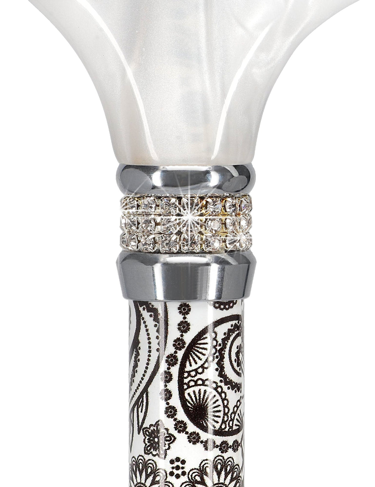 Black & White Swirl Pearlz Rhinestone Orthopedic Derby Cane Pearl Swirl Lucite Designer Walking Canes - Tophatter Daily Deals