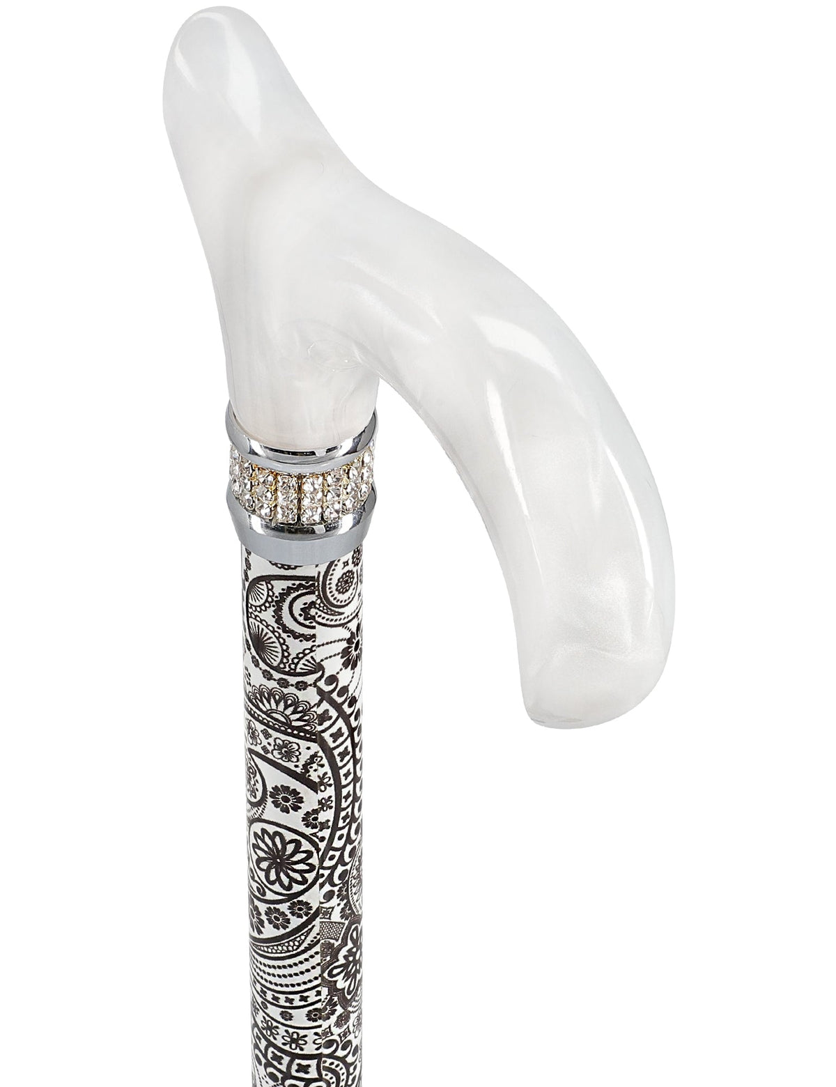 Black & White Swirl Pearlz Rhinestone Orthopedic Derby Cane Pearl Swirl Lucite Designer Walking Canes - Tophatter Daily Deals