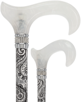 Black & White Swirl Pearlz Rhinestone Orthopedic Derby Cane Pearl Swirl Lucite Designer Walking Canes - Tophatter Daily Deals