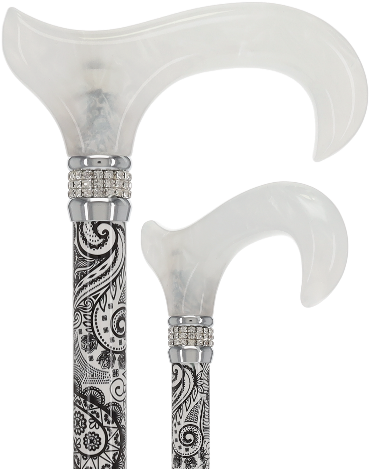 Black & White Swirl Pearlz Rhinestone Orthopedic Derby Cane Pearl Swirl Lucite Designer Walking Canes - Tophatter Daily Deals