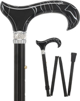 Black Pearlz Designer Adjustable Orthopedic Folding Cane Pearl Swirl Lucite Designer Walking Canes - Tophatter Daily Deals