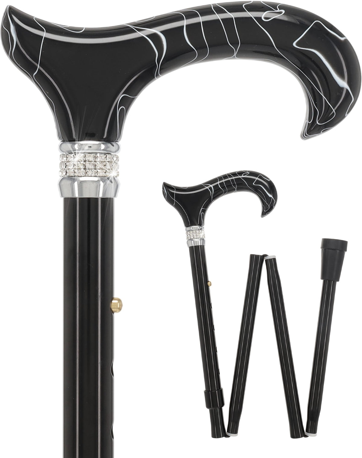 Black Pearlz Designer Adjustable Orthopedic Folding Cane Pearl Swirl Lucite Designer Walking Canes - Tophatter Daily Deals