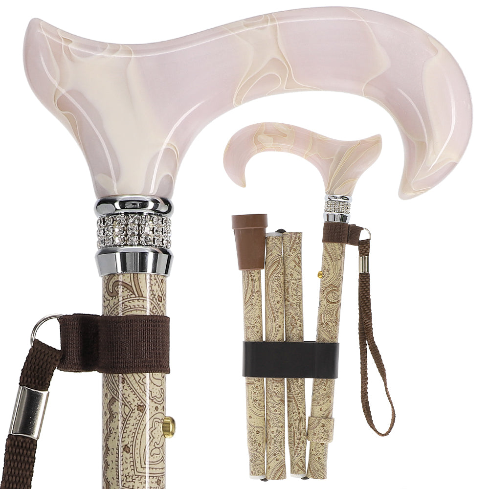 Crème Pearlz Designer Adjustable Orthopedic Folding Cane Pearl Swirl Lucite Designer Walking Canes - Tophatter Daily Deals