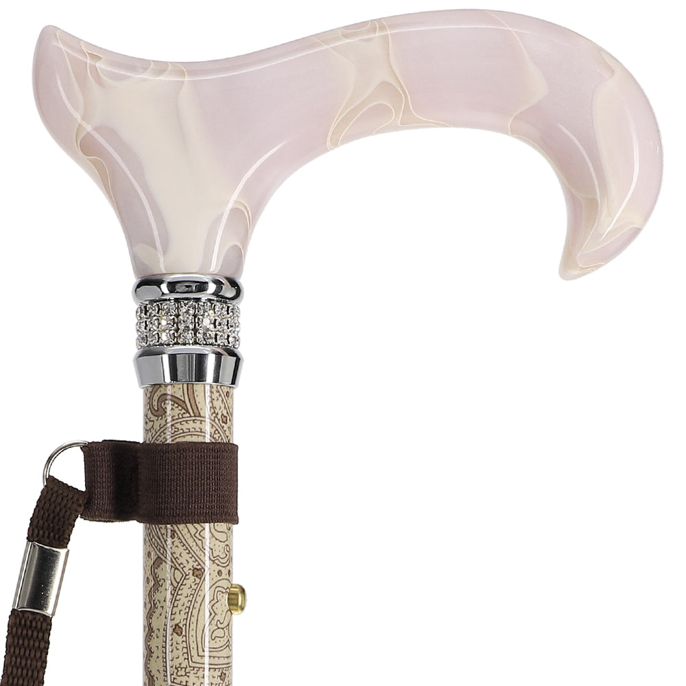 Crème Pearlz Designer Adjustable Orthopedic Folding Cane Pearl Swirl Lucite Designer Walking Canes - Tophatter Daily Deals