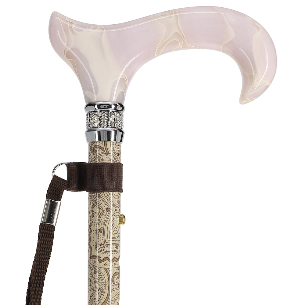 Crème Pearlz Designer Adjustable Orthopedic Folding Cane Pearl Swirl Lucite Designer Walking Canes - Tophatter Daily Deals