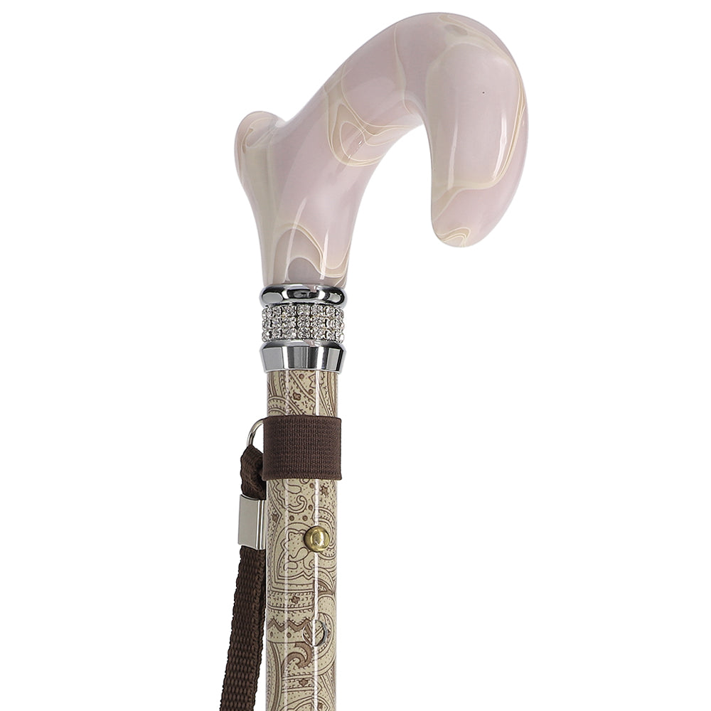 Crème Pearlz Designer Adjustable Orthopedic Folding Cane Pearl Swirl Lucite Designer Walking Canes - Tophatter Daily Deals