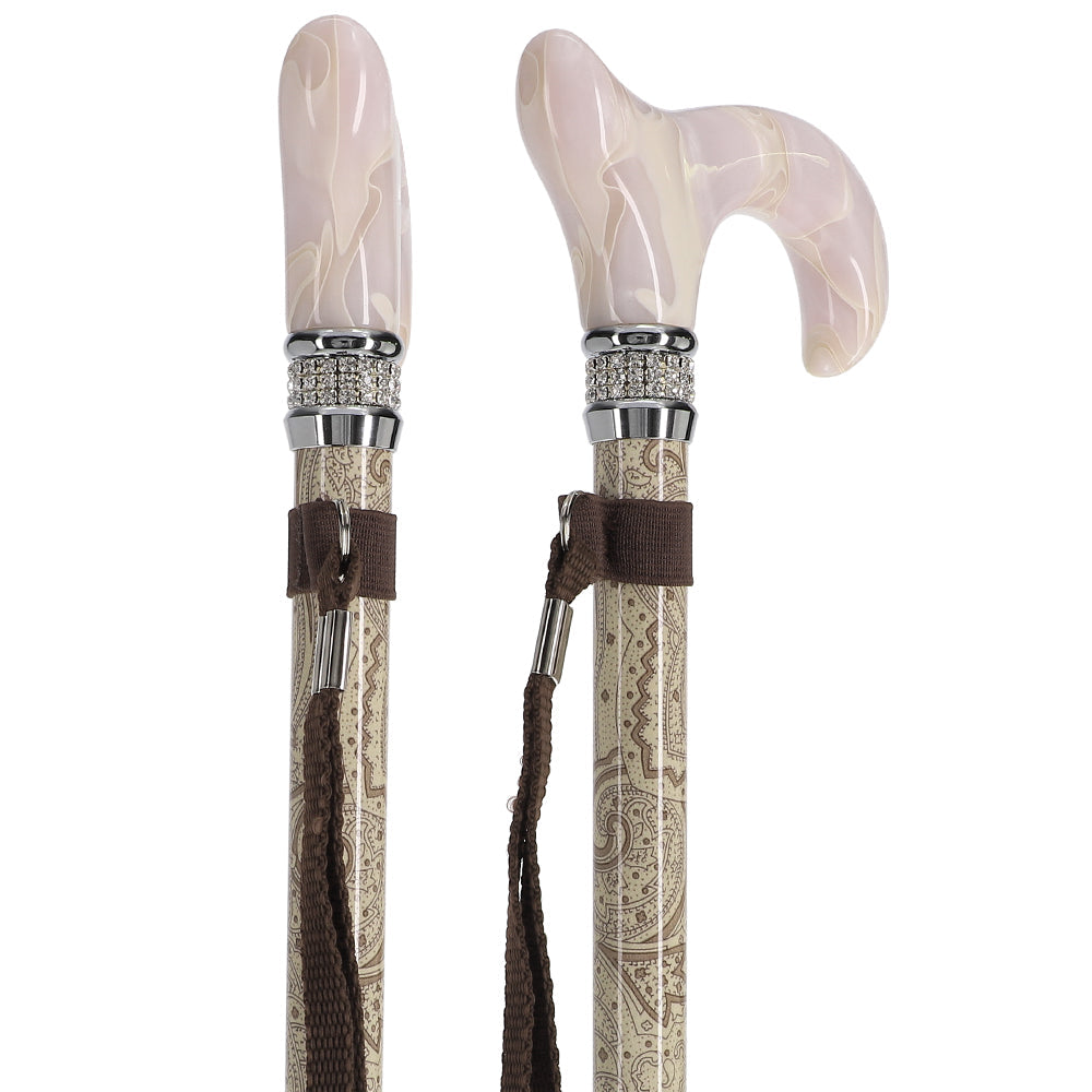 Crème Pearlz Designer Adjustable Orthopedic Folding Cane Pearl Swirl Lucite Designer Walking Canes - Tophatter Daily Deals