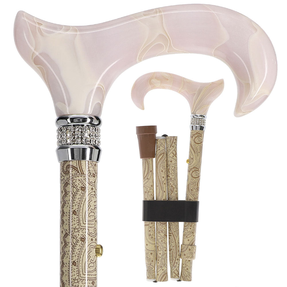 Crème Pearlz Designer Adjustable Orthopedic Folding Cane Pearl Swirl Lucite Designer Walking Canes - Tophatter Daily Deals
