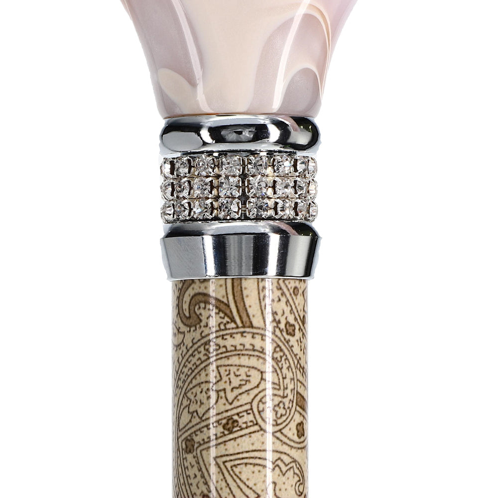 Crème Pearlz Designer Adjustable Orthopedic Folding Cane Pearl Swirl Lucite Designer Walking Canes - Tophatter Daily Deals