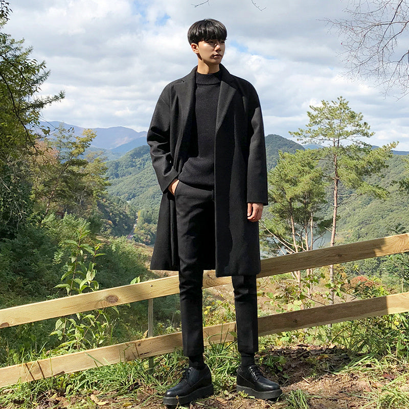 Warm Classic Men's Wool Coat - Mid Length, Wool Winter Black 3D Changing Face Moving Picture Frame - Tophatter Daily Deals