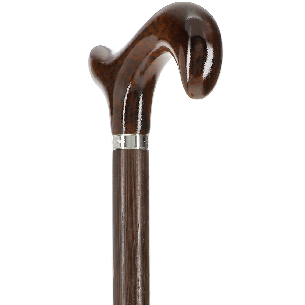 Scratch and Dent Derby Walking Cane w/ Genuine Snakewood Handle & Wenge Shaft w/ Silver Collar V3217 Derby Classic Walking Canes - Tophatter Daily Deals
