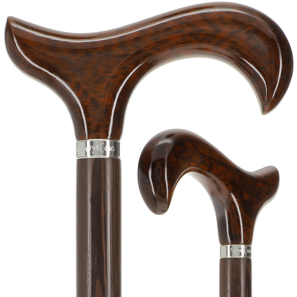 Scratch and Dent Derby Walking Cane w/ Genuine Snakewood Handle & Wenge Shaft w/ Silver Collar V3217 Derby Classic Walking Canes - Tophatter Daily Deals