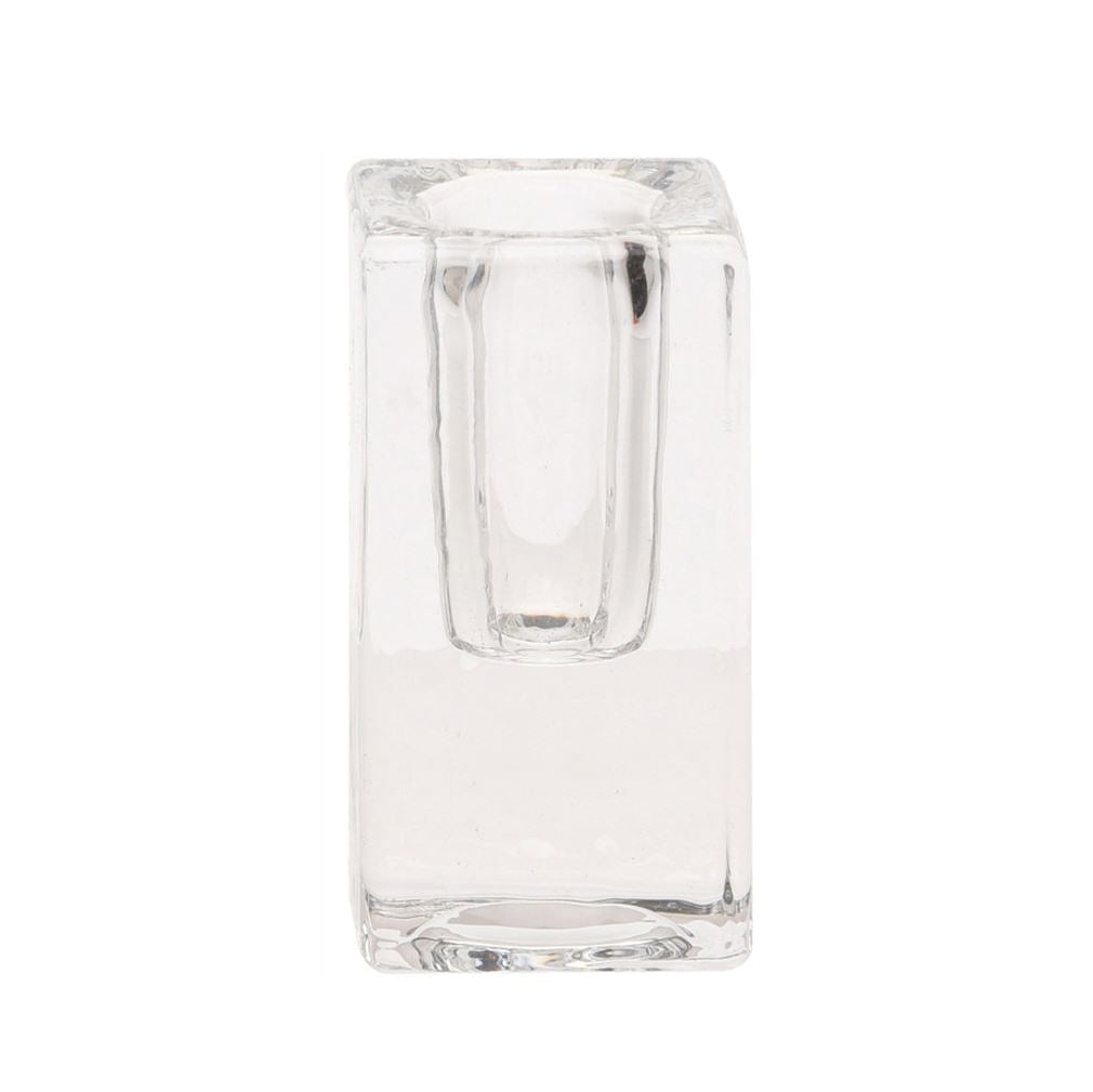 Clear Glass Candlestick | Square Glass Taper Dinner Candle Holder - 8cm Candle Holder - Tophatter Daily Deals