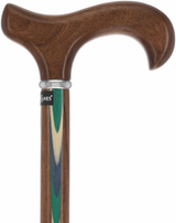 Green & Blue Inlaid Derby: Ovangkol Shaft Colorwood Inlay Derby Classic Walking Canes - Tophatter Daily Deals