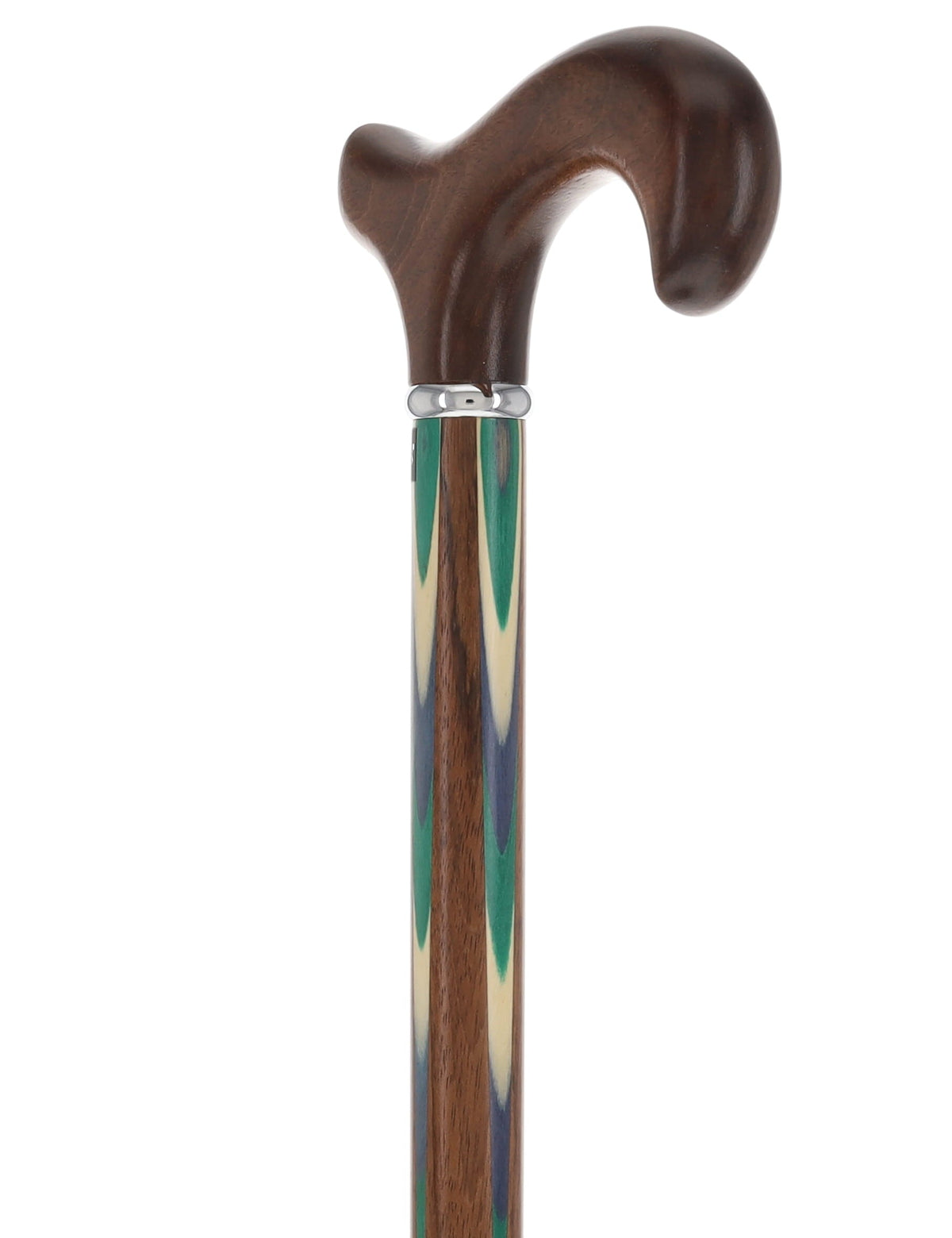 Green & Blue Inlaid Derby Walking Cane With Ovangkol Shaft and Silver Collar w/ SafeTbase Safetbase Canes - Tophatter Daily Deals