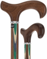 Green & Blue Inlaid Derby Walking Cane With Ovangkol Shaft and Silver Collar w/ SafeTbase Safetbase Canes - Tophatter Daily Deals