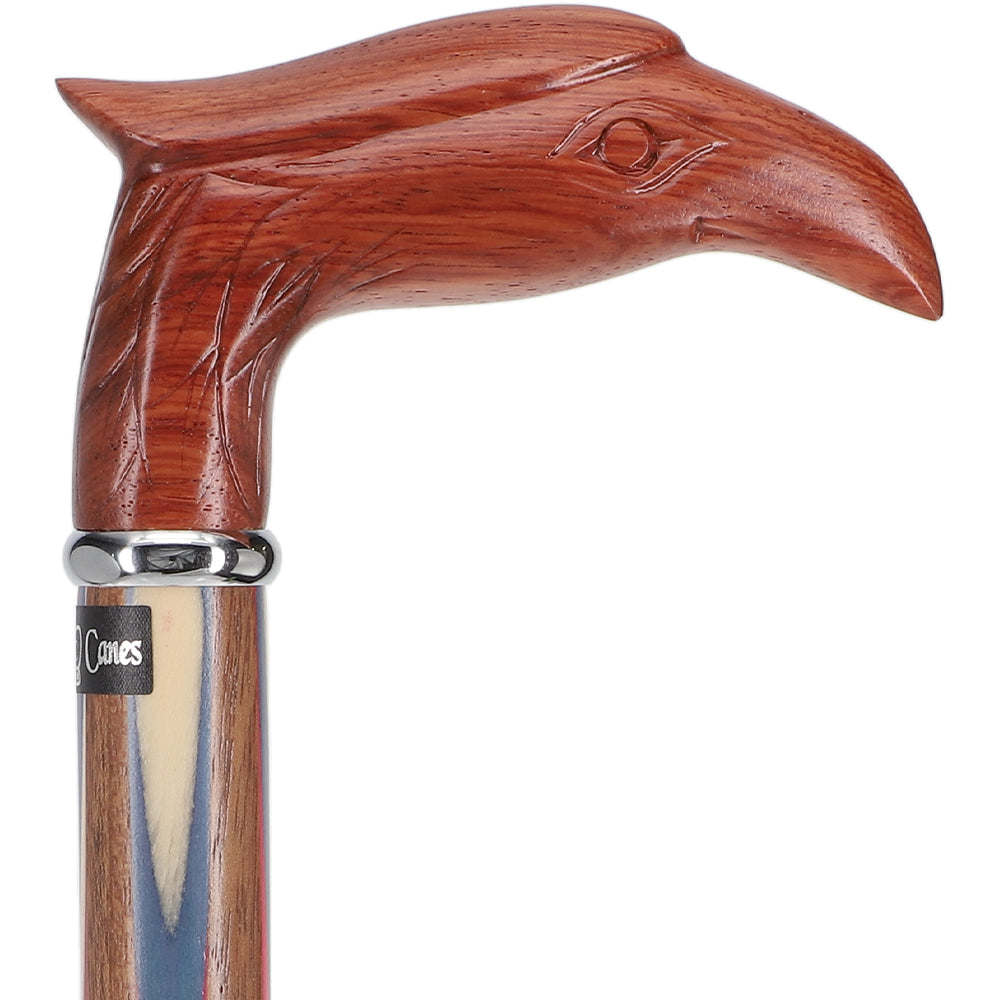 Patriotic "Colors Don't Run" Eagle Cane - Ovangkol Inlaid Wood Bird Walking Canes - Tophatter Daily Deals
