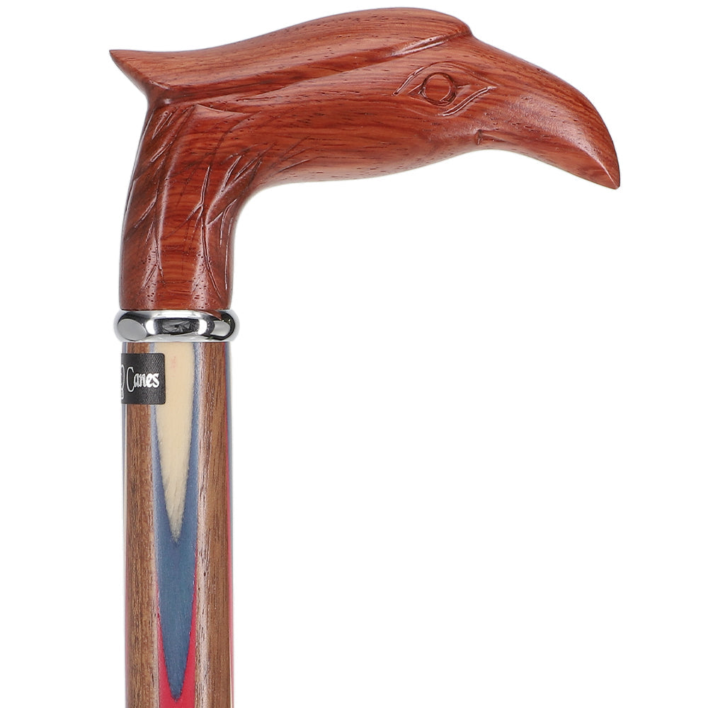 Patriotic "Colors Don't Run" Eagle Cane - Ovangkol Inlaid Wood Bird Walking Canes - Tophatter Daily Deals