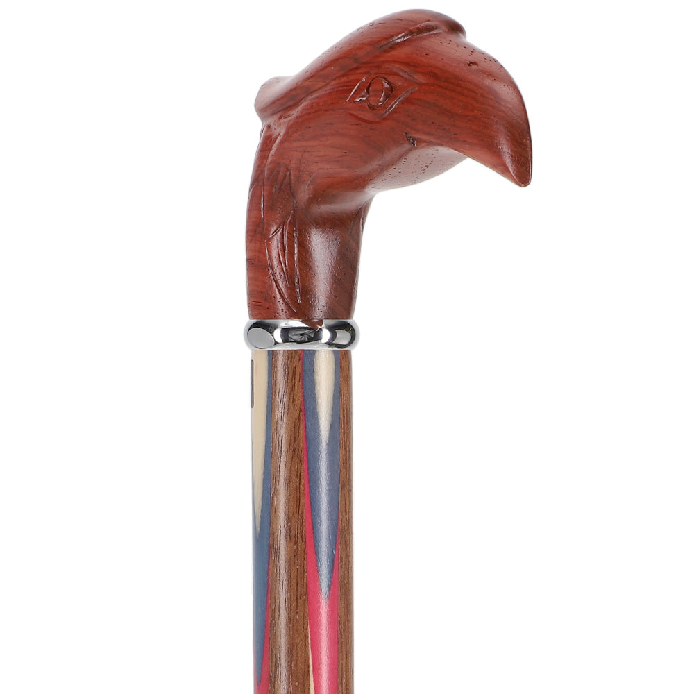 Patriotic "Colors Don't Run" Eagle Cane - Ovangkol Inlaid Wood Bird Walking Canes - Tophatter Daily Deals