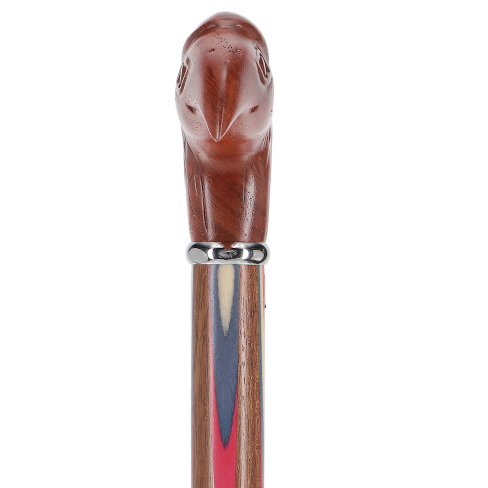 Patriotic "Colors Don't Run" Eagle Cane - Ovangkol Inlaid Wood Bird Walking Canes - Tophatter Daily Deals
