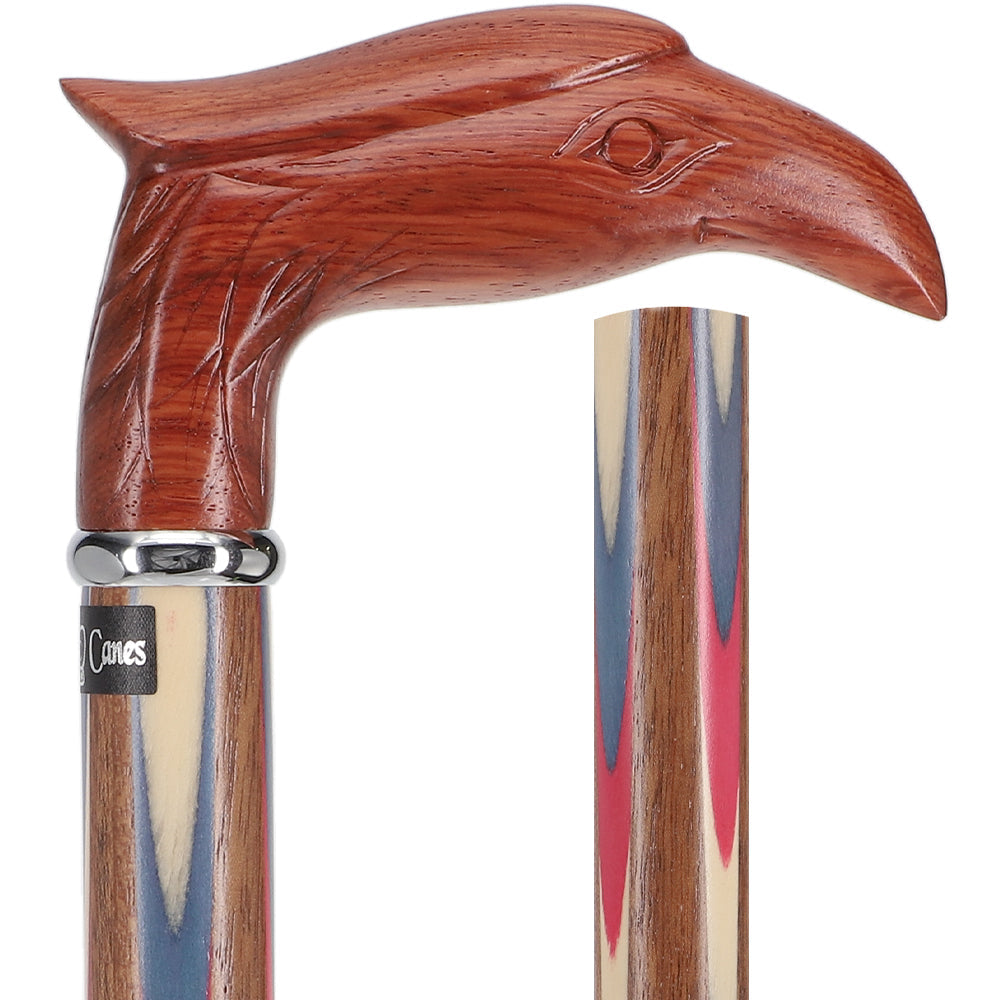 Patriotic "Colors Don't Run" Eagle Cane - Ovangkol Inlaid Wood Bird Walking Canes - Tophatter Daily Deals