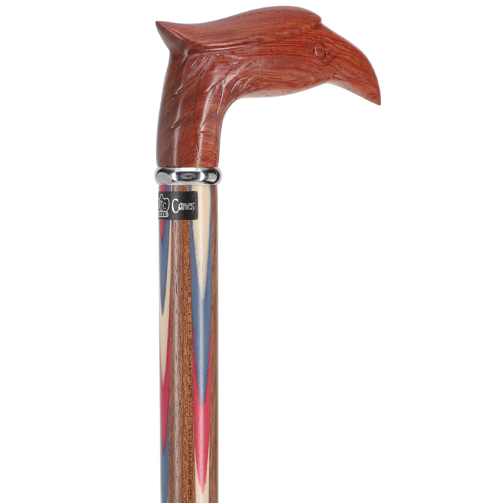 Patriotic "Colors Don't Run" Eagle Cane - Ovangkol Inlaid Wood Bird Walking Canes - Tophatter Daily Deals