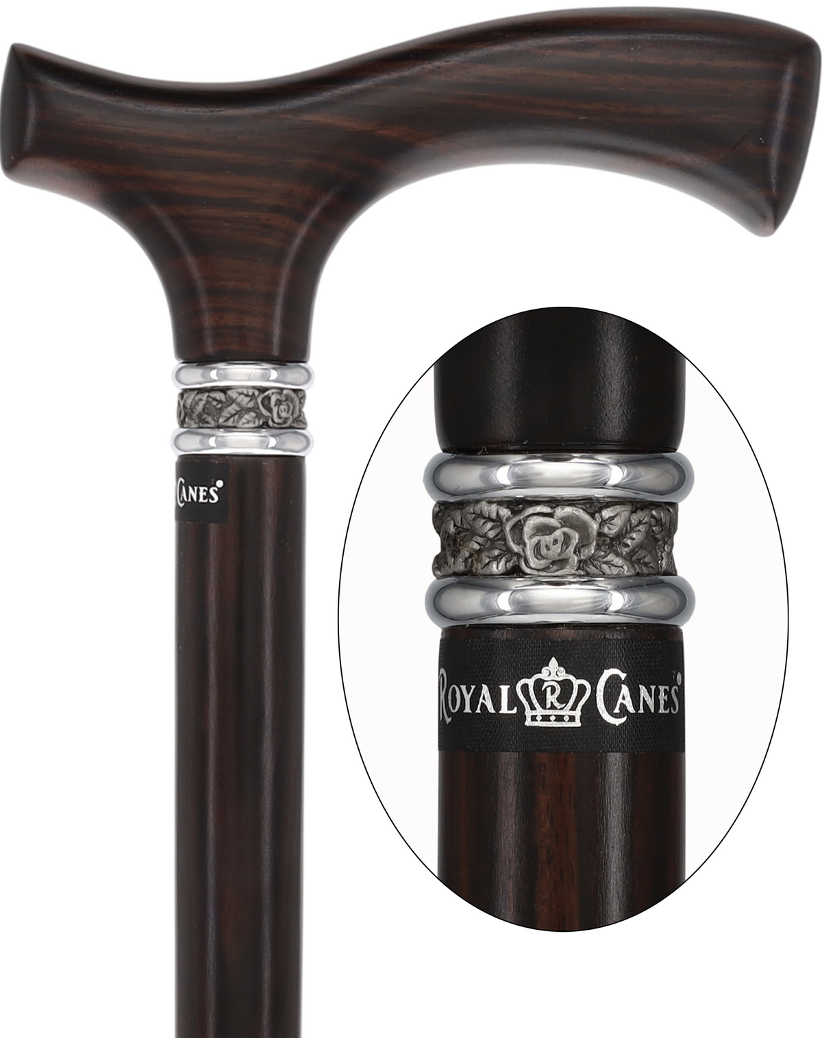 Luxury Genuine Ebony Fritz Handle Cane: Pewter Collar Detail Fritz Handled Canes - Tophatter Daily Deals