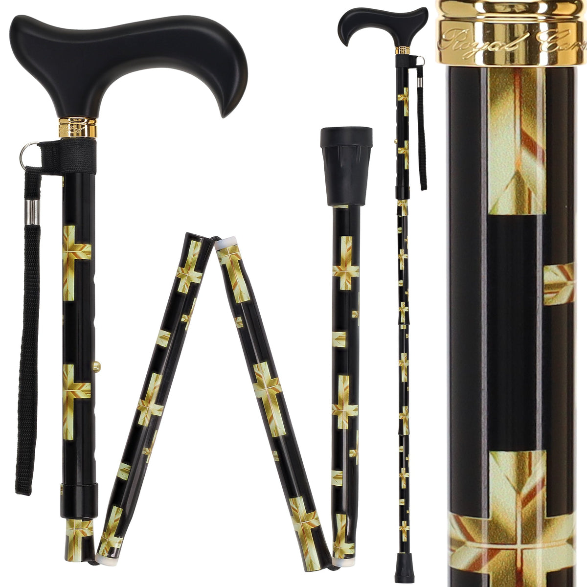 Golden Cross Folding Cane: Adjustable Derby, Wooden Handle Folding Canes - Tophatter Daily Deals