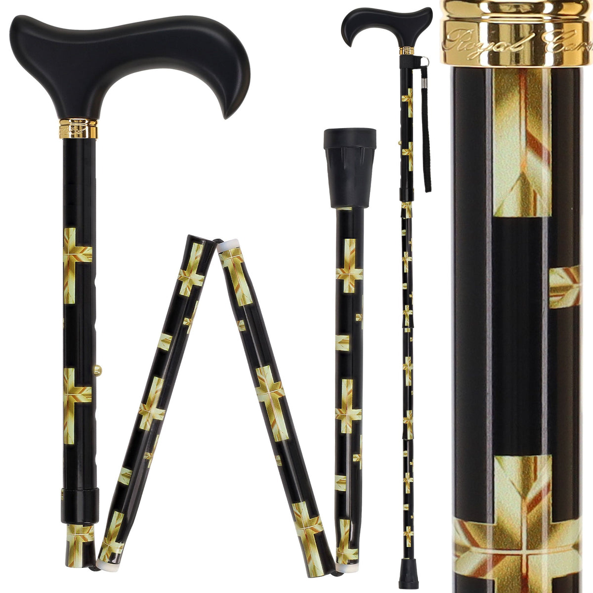 Golden Cross Folding Cane: Adjustable Derby, Wooden Handle Folding Canes - Tophatter Daily Deals