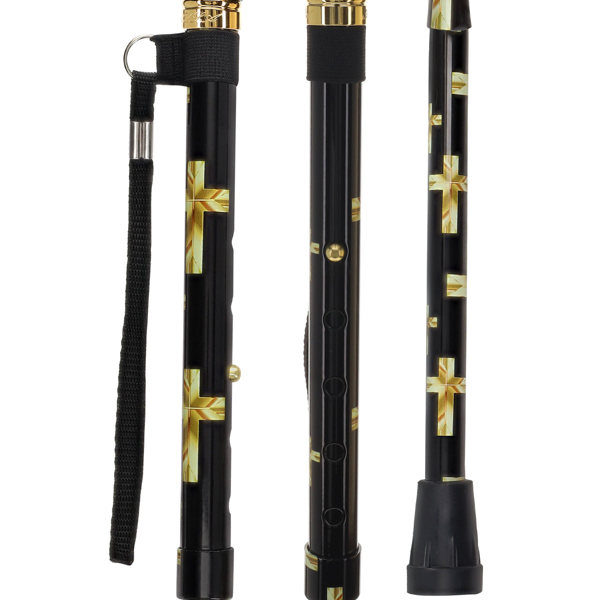 Golden Cross Folding Cane: Adjustable Derby, Wooden Handle Folding Canes - Tophatter Daily Deals