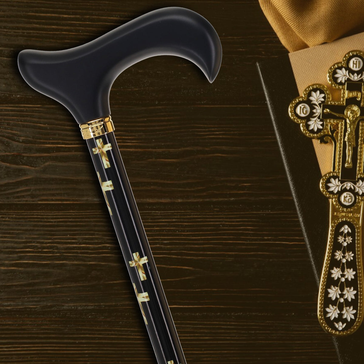 Golden Cross: Elegance & Comfort - Wooden Handle Adjustable Walking Canes - Tophatter Daily Deals