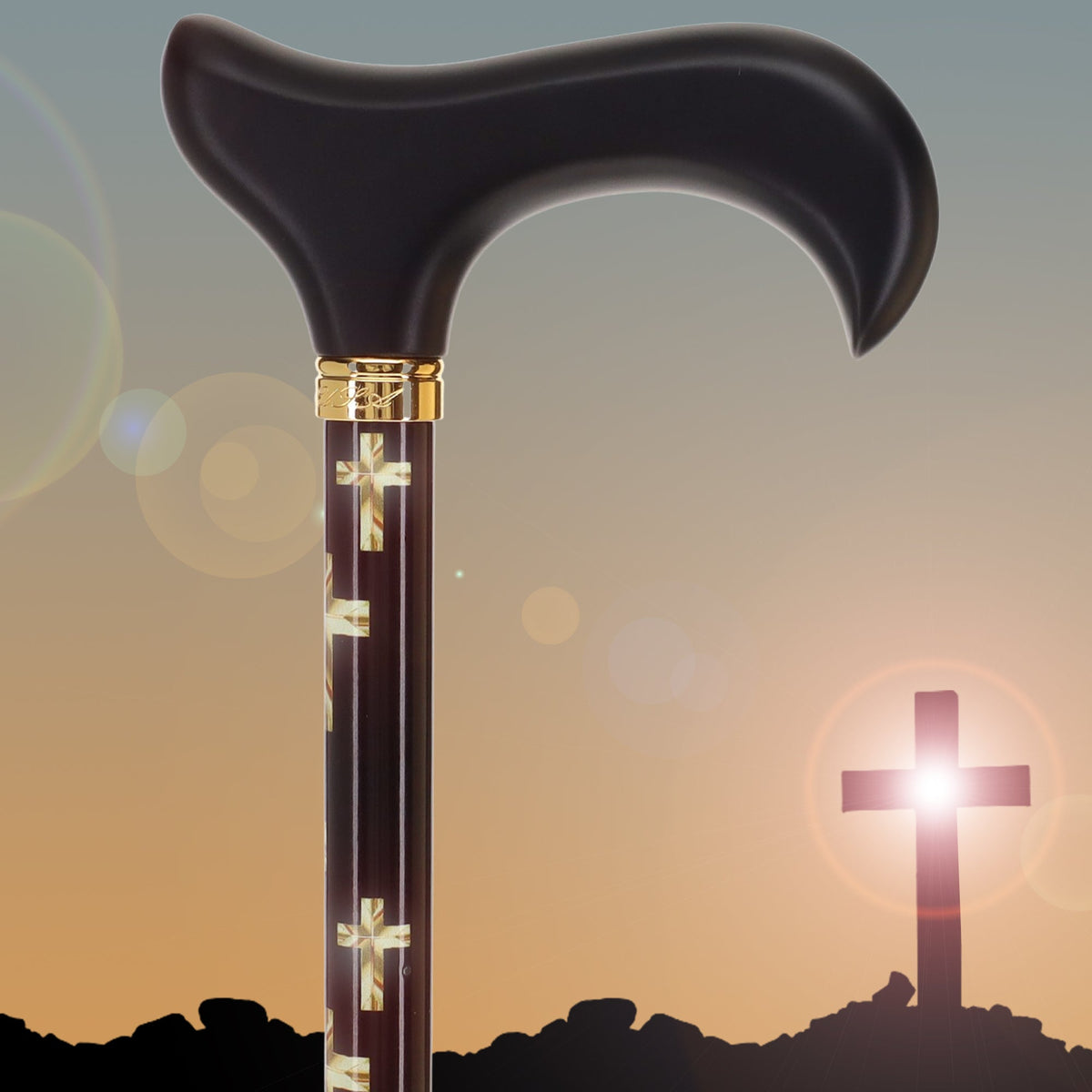 Golden Cross: Elegance & Comfort - Wooden Handle Adjustable Walking Canes - Tophatter Daily Deals