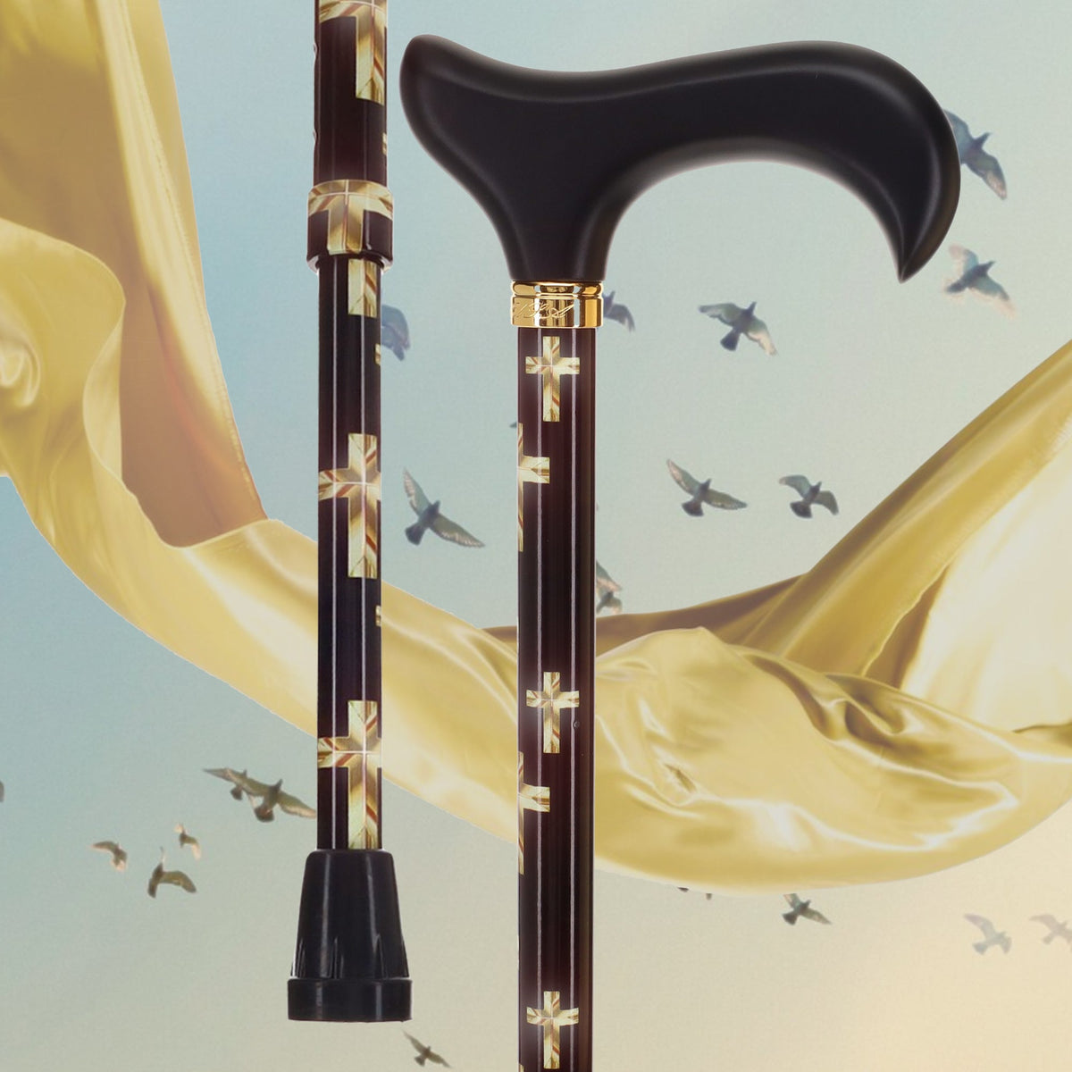 Golden Cross: Elegance & Comfort - Wooden Handle Adjustable Walking Canes - Tophatter Daily Deals