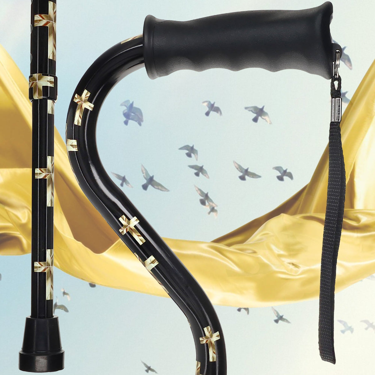 Golden Cross Designer Adjustable Cane: Comfort Grip Offset Adjustable Walking Canes - Tophatter Daily Deals