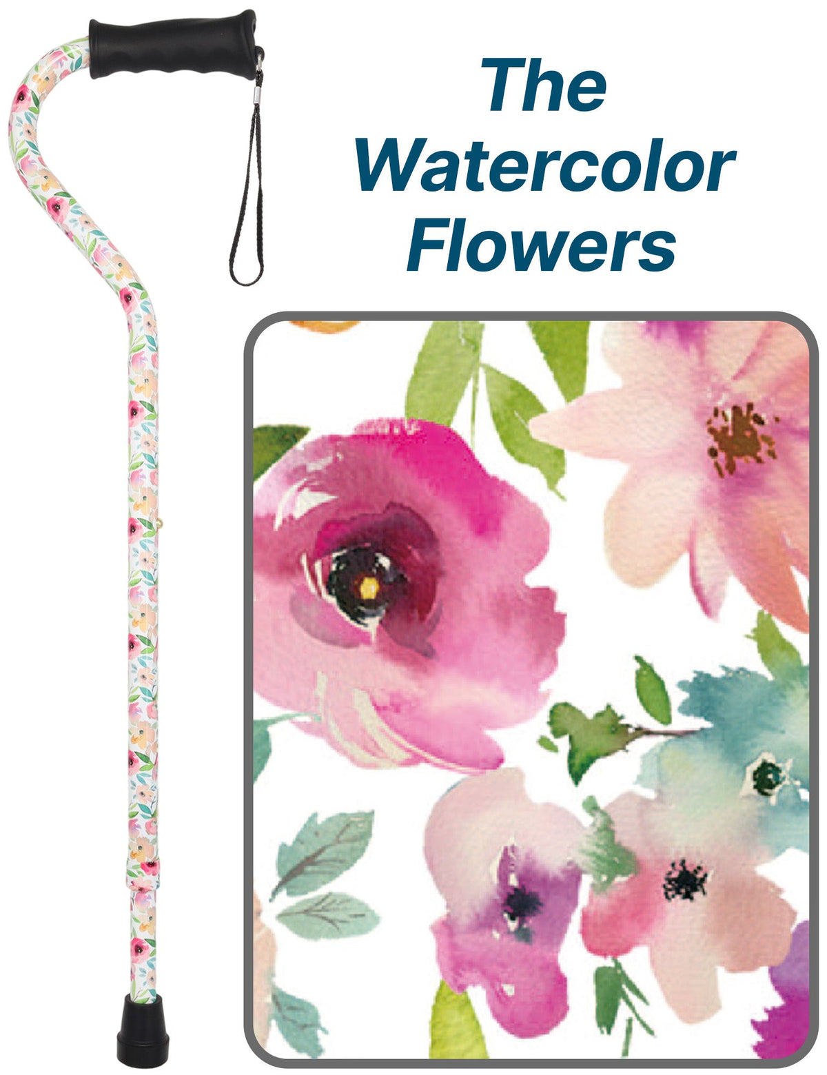 Vivienne May Designer Cane: Watercolor Flowers Offset Handled Canes - Tophatter Daily Deals