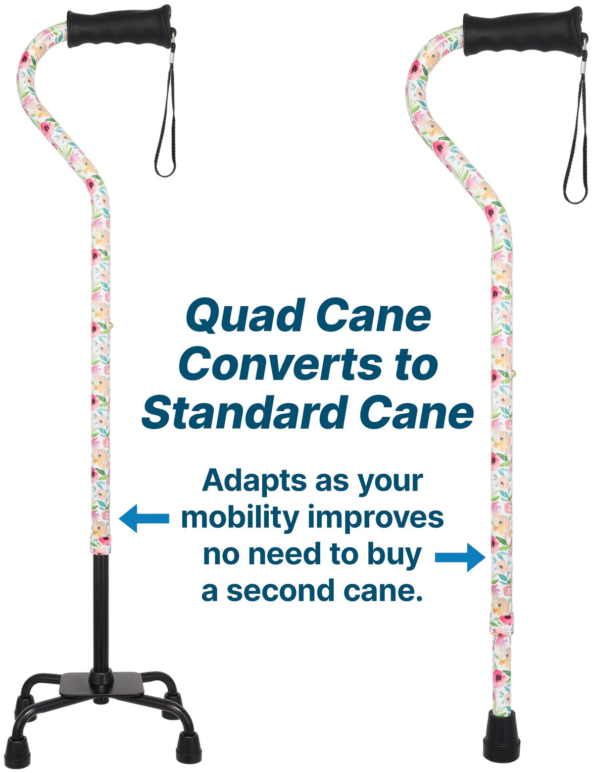Pink Vivienne May Convertible Quad Base Walking Cane with Comfort Grip - Adjustable Shaft - Tophatter Daily Deals