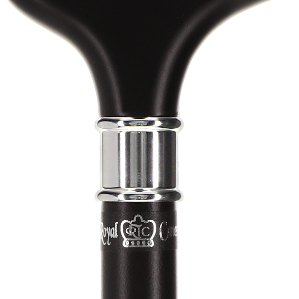 Luxury Sleek Black Derby Cane - Stainless Steel Collar Derby Classic Walking Canes - Tophatter Daily Deals