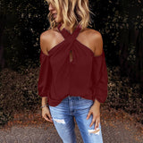 Back zipper halter solid color stitching top Wine Red 0 - Tophatter Daily Deals