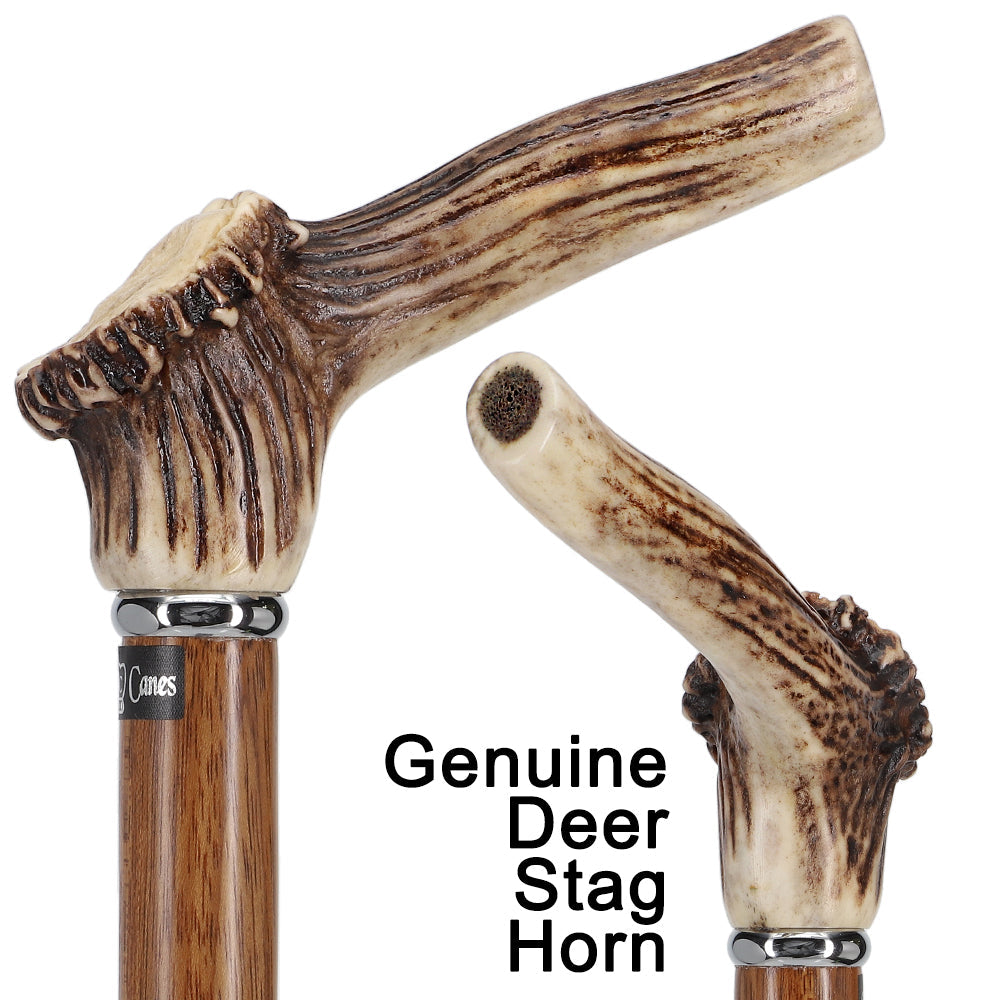Exclusive Genuine Deer Stag Horn Cane with Ovangkol Wood Shaft Horn Handle Walking Canes - Tophatter Daily Deals