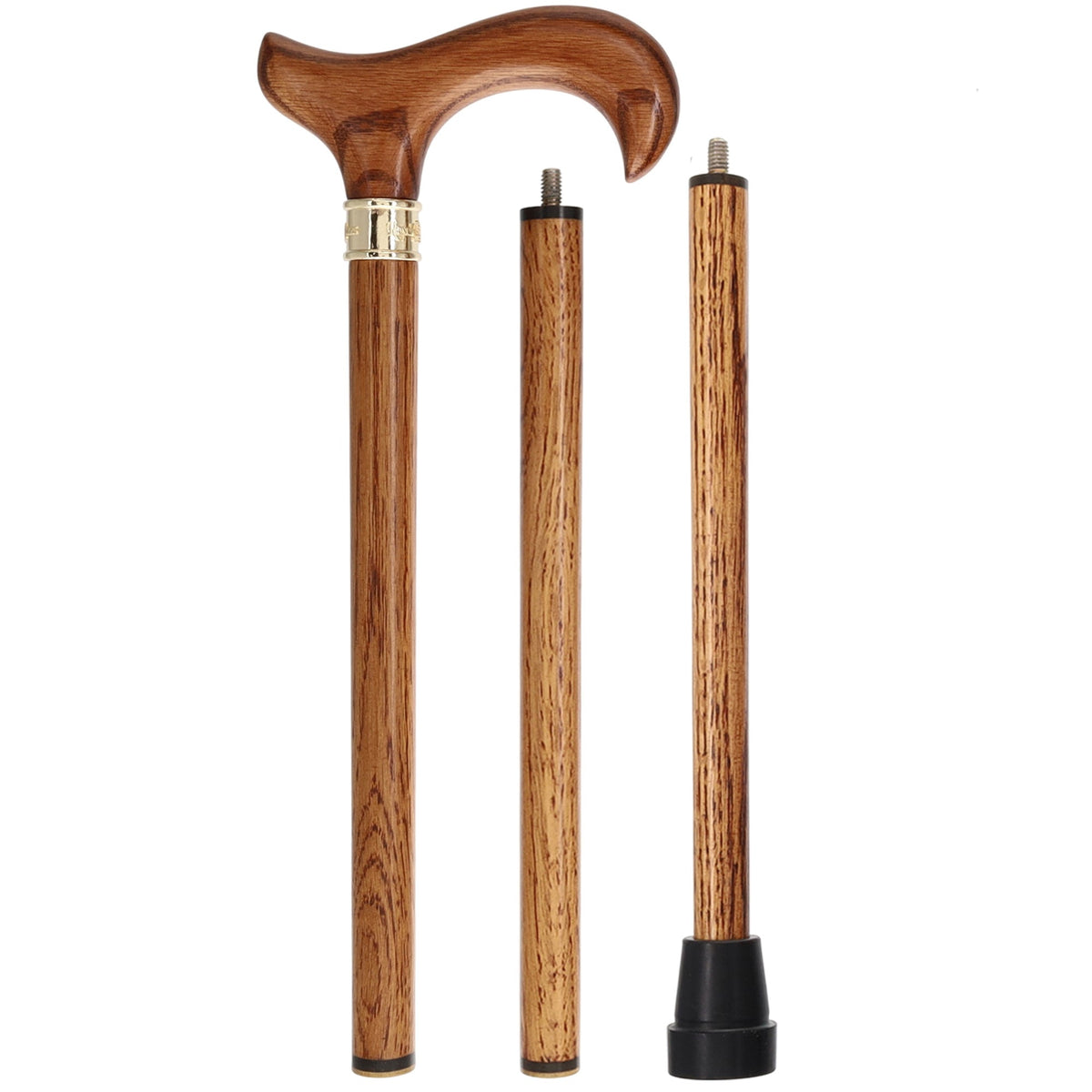 Luxury Oak Derby Cane - 3 Piece & Brass Embossed Collar Folding Canes - Tophatter Daily Deals